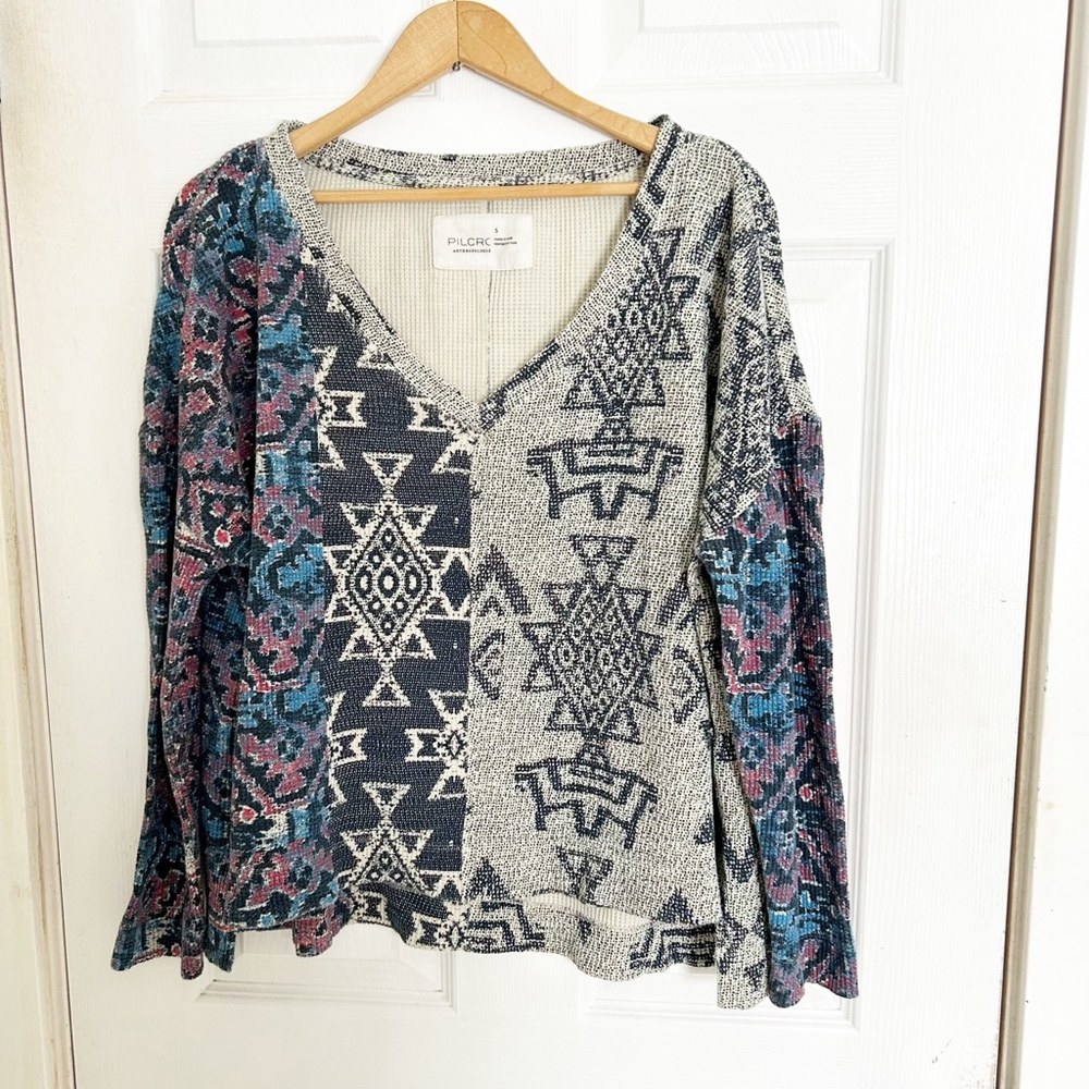 Women's PILCRO Anthropology Moria Thermal Pullover Top Size S Gray Blue